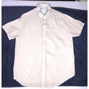 Denim & Flower Ricky Singh Button Up Shirt Short Sleeve Linen Tan Womens Size L